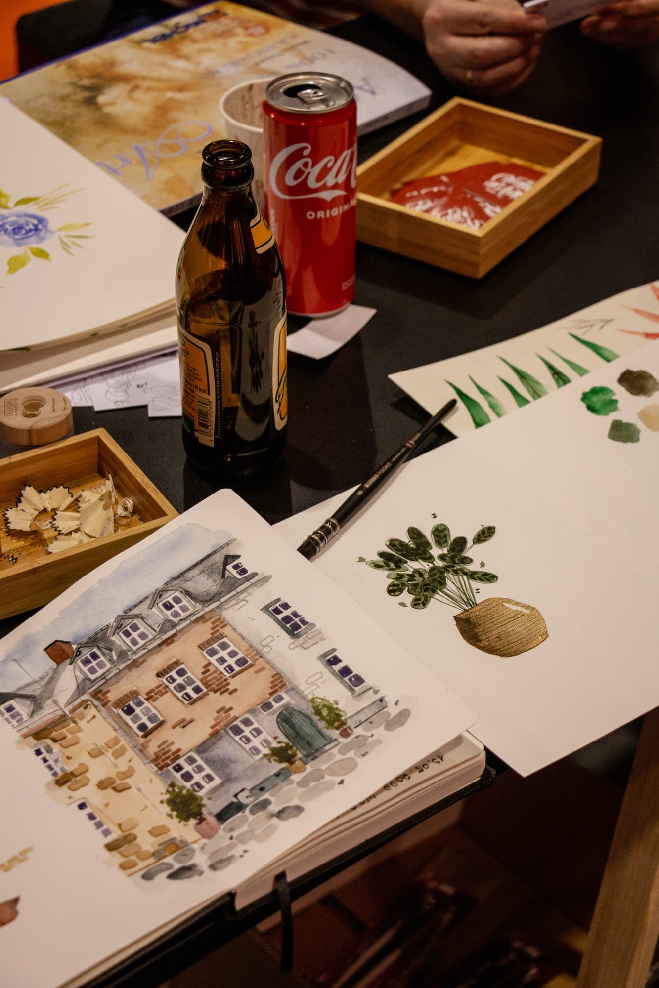 Aquarellstudien auf dem Tisch