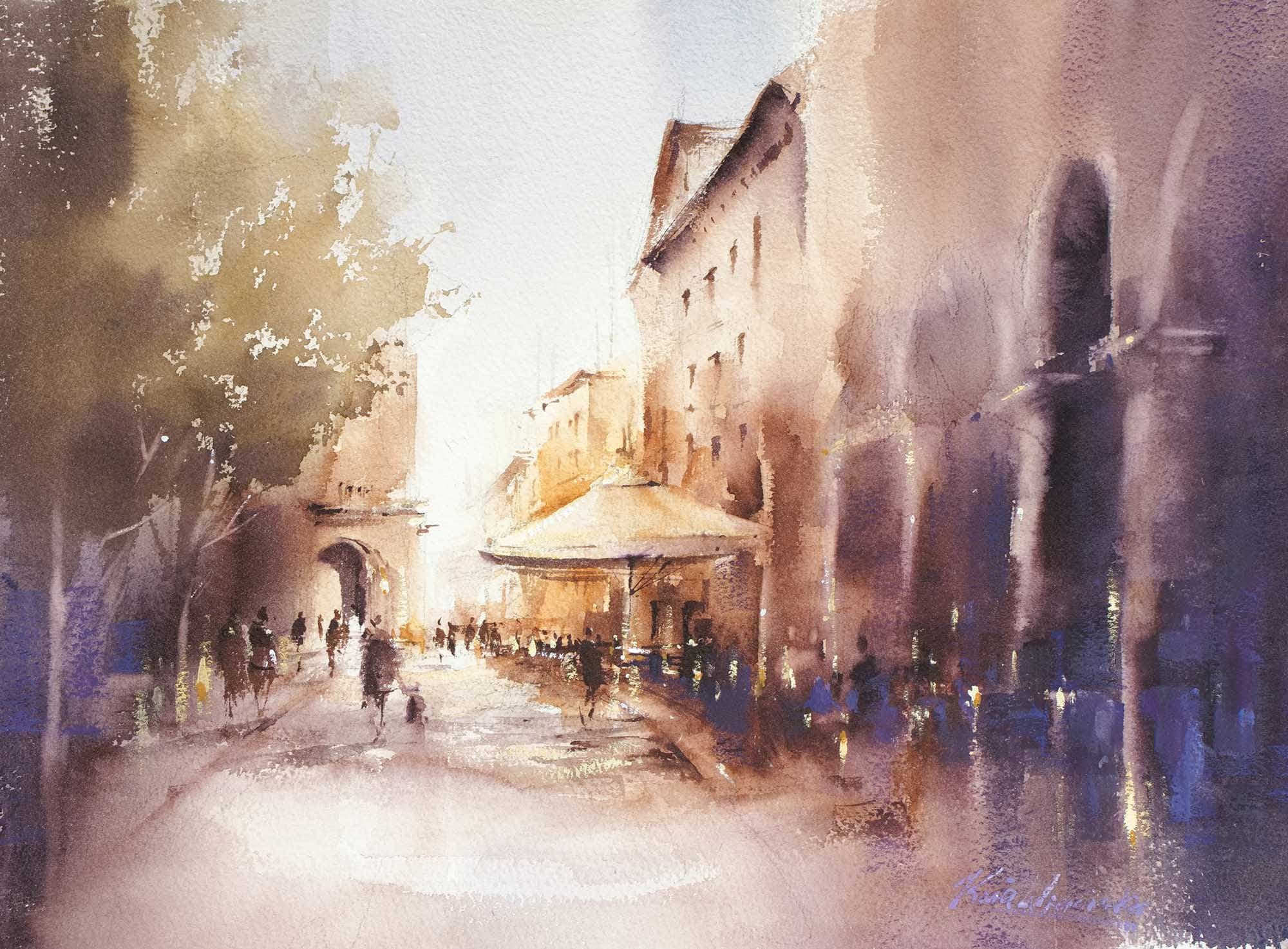 Malen in Bologna, in einem Café sitzend