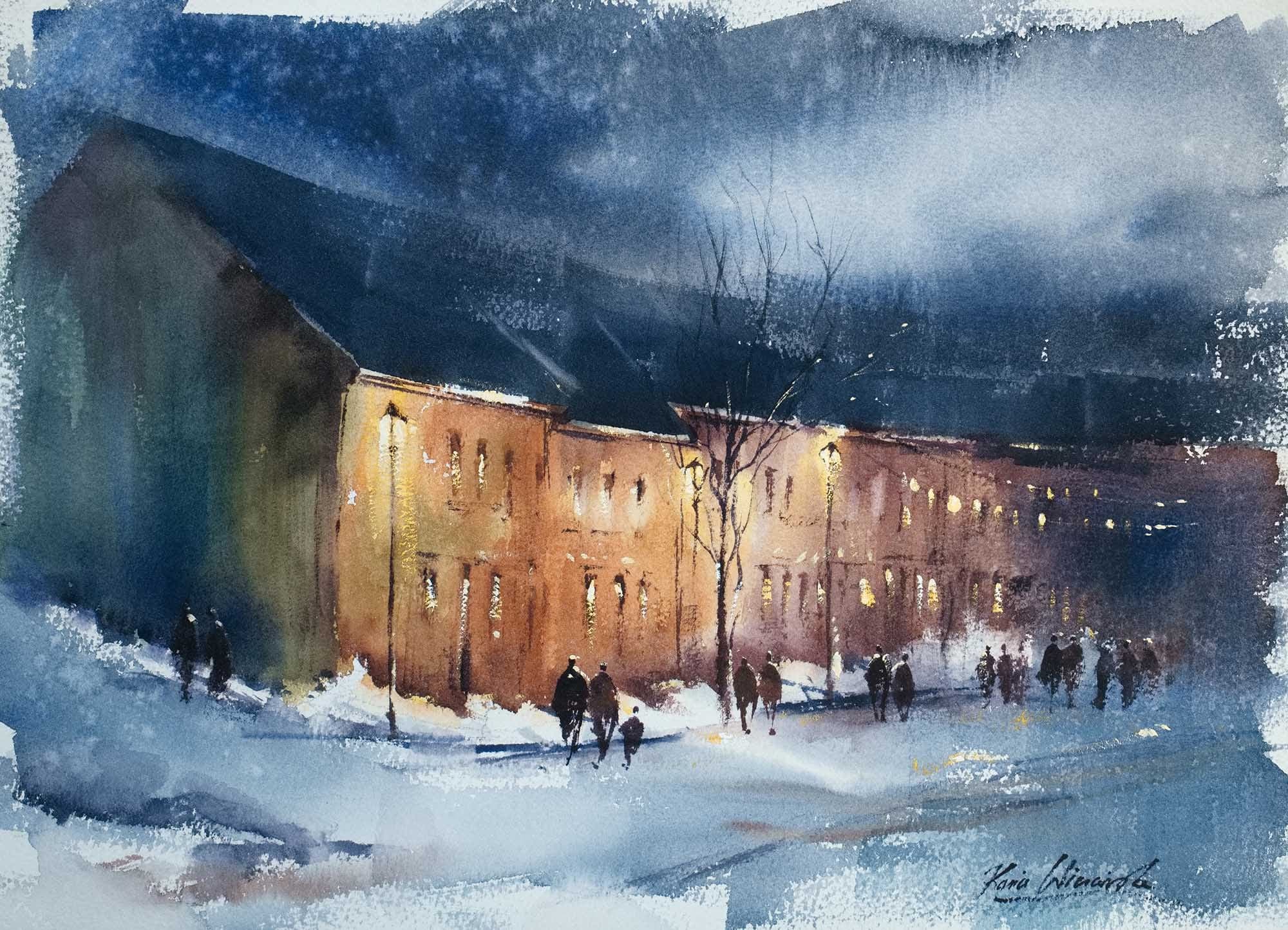Bakklandet in Trondheim bei Nacht