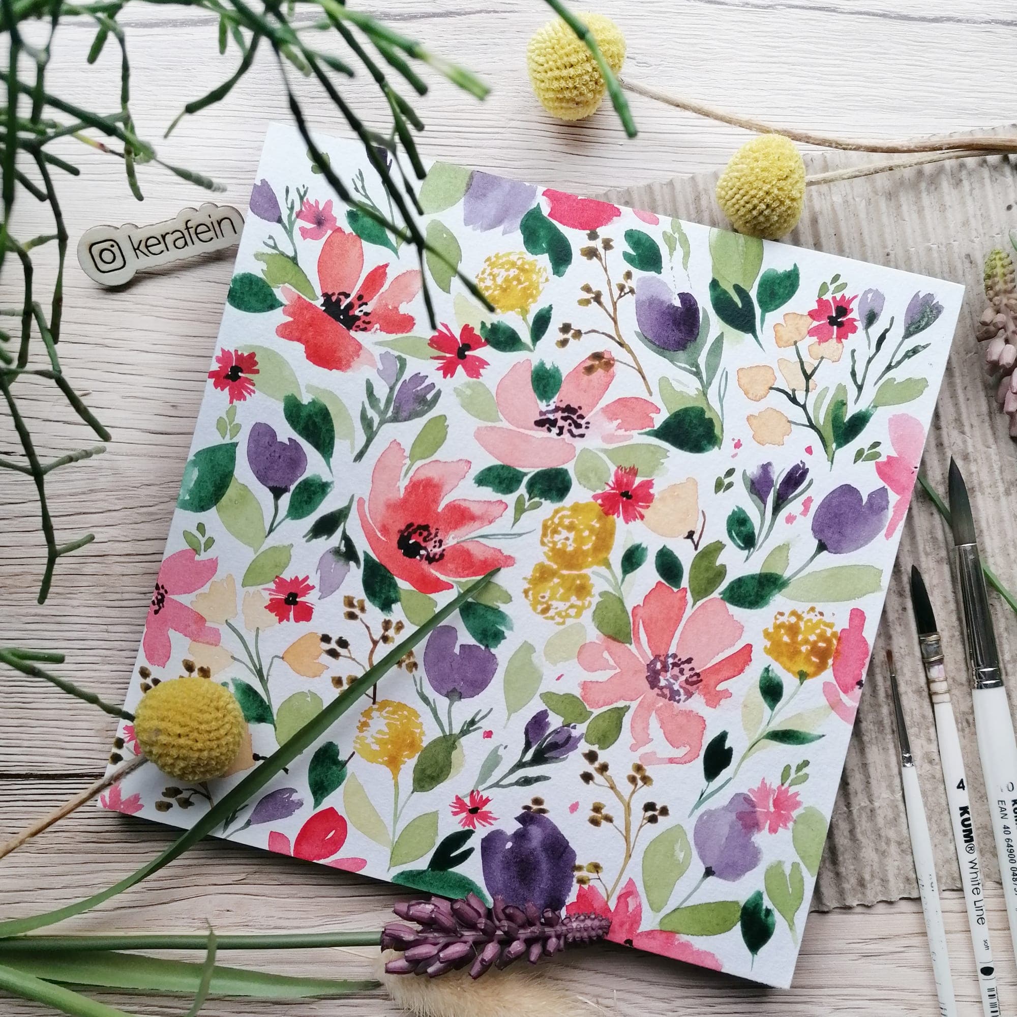 Bunte Blumenwiese in Aquarell