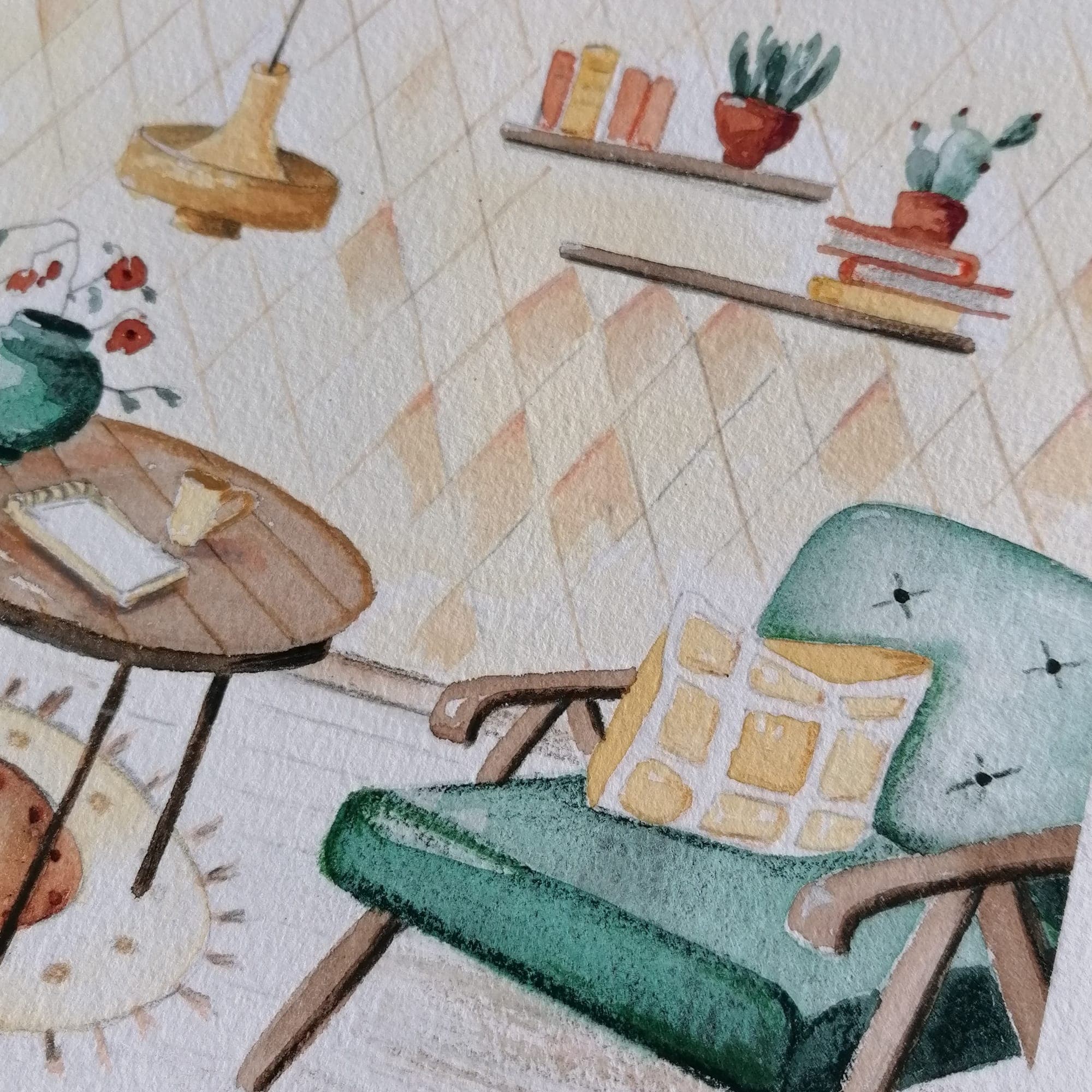 Detail eines Interieur-Aquarells