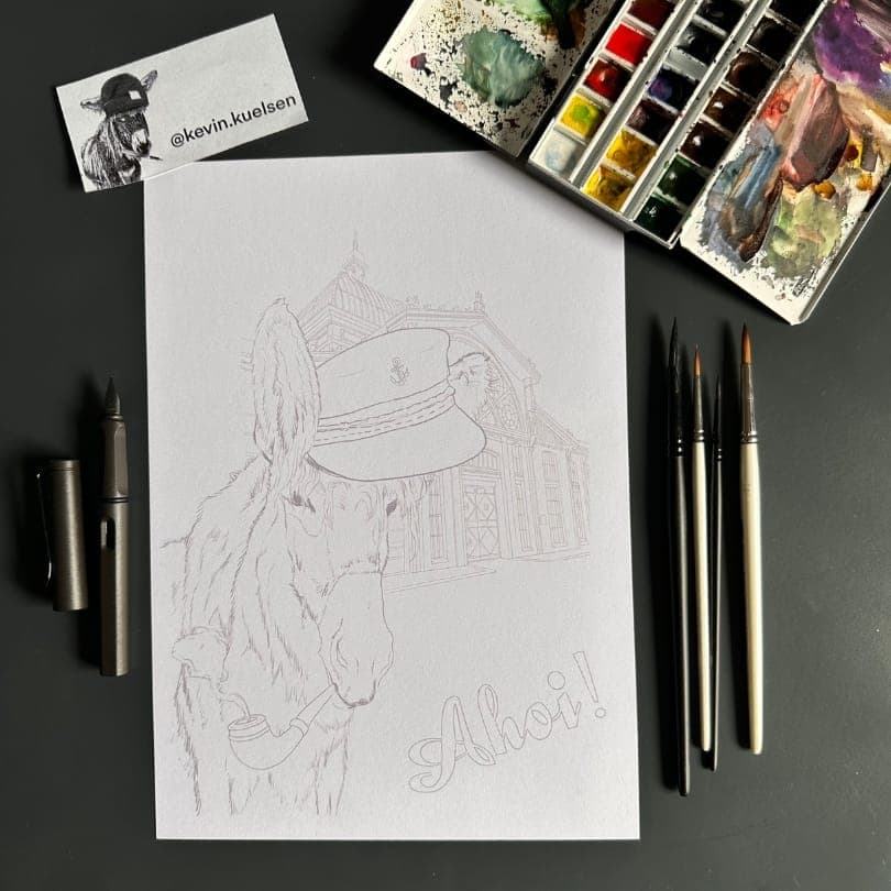 Zwischenstand 1 des Esel-Aquarells