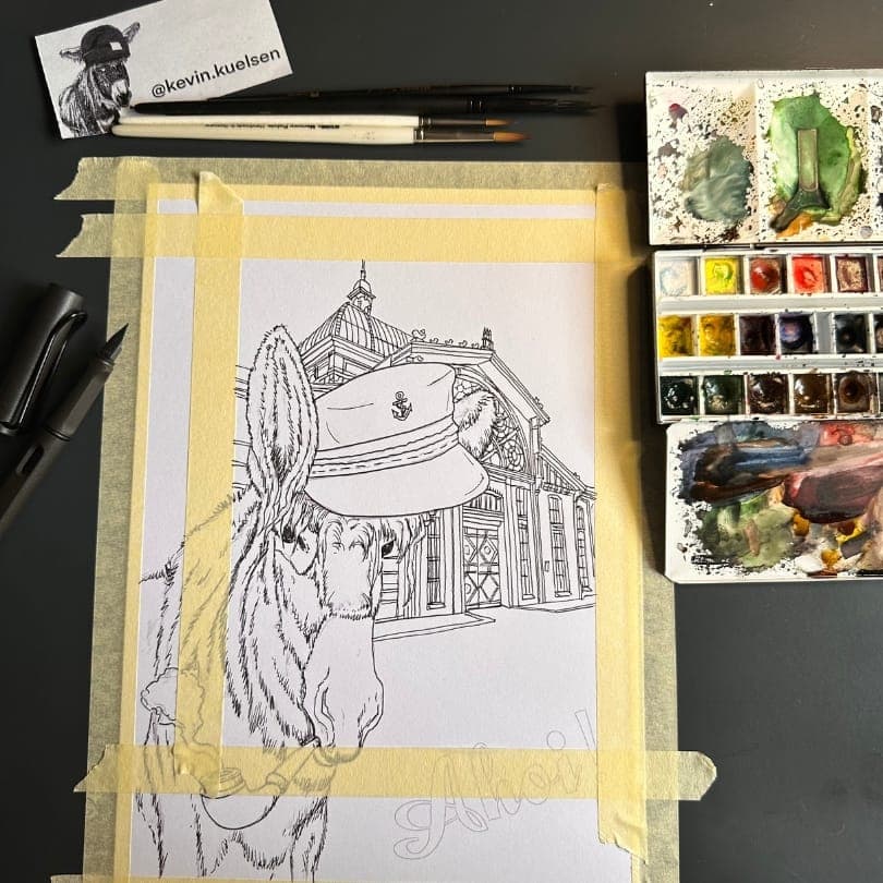 Zwischenstand 2 des Esel-Aquarells
