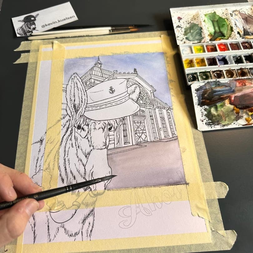 Zwischenstand 3 des Esel-Aquarells