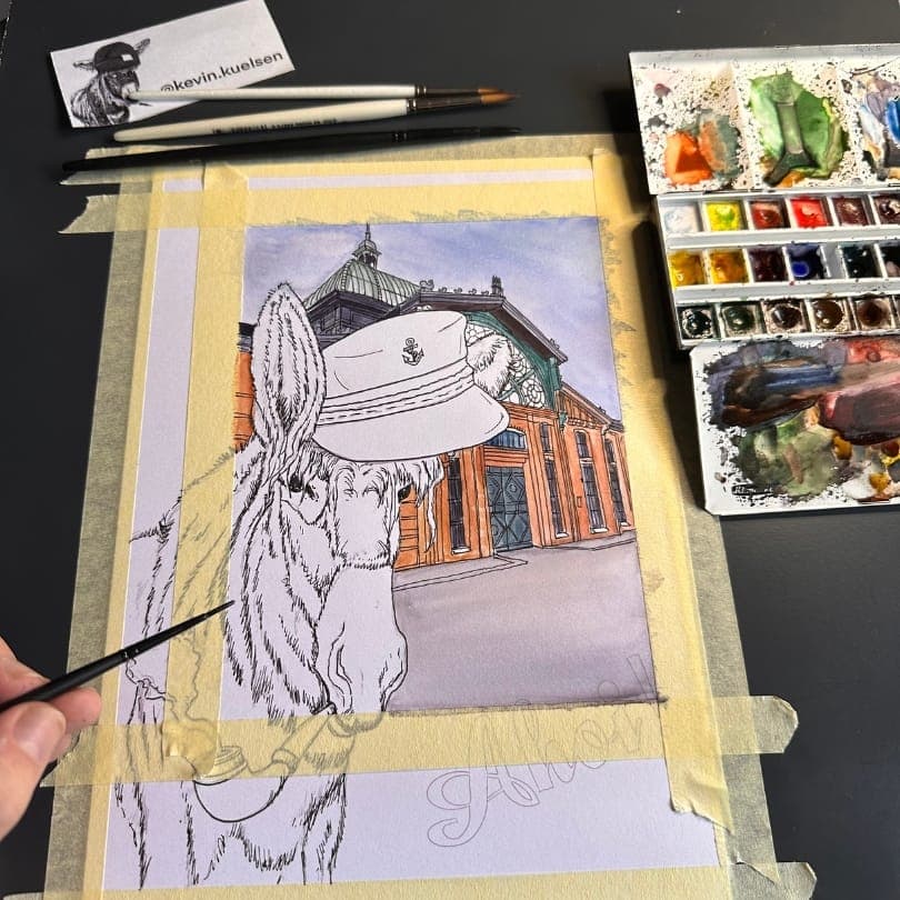 Zwischenstand 4 des Esel-Aquarells