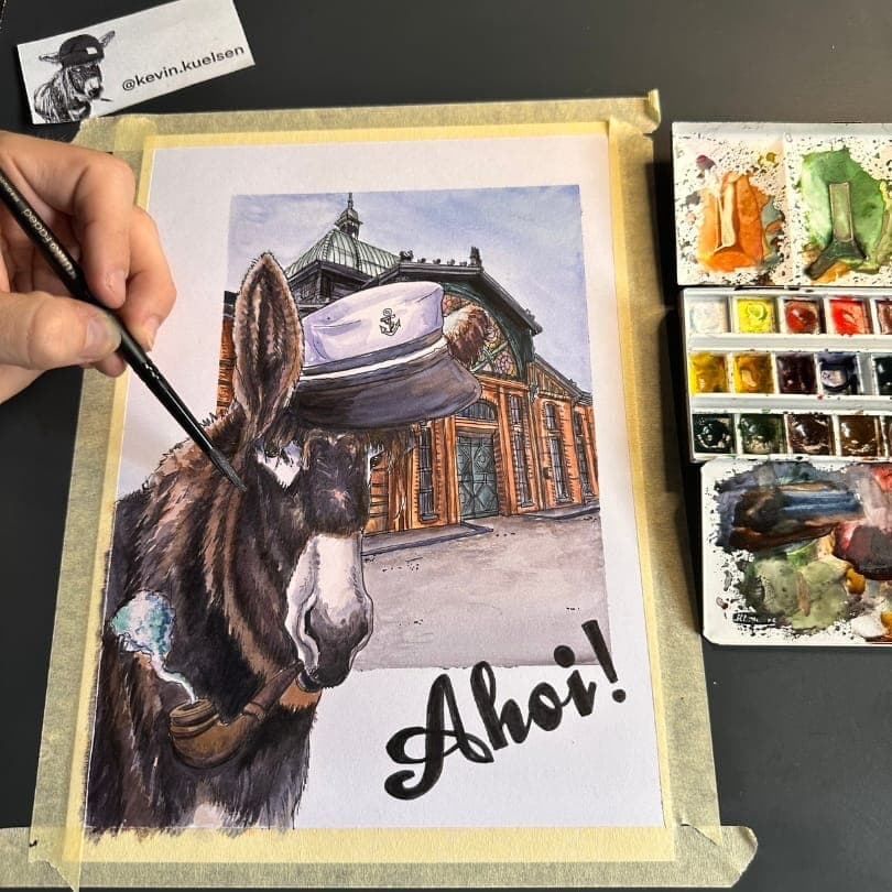 Zwischenstand 6 des Esel-Aquarells