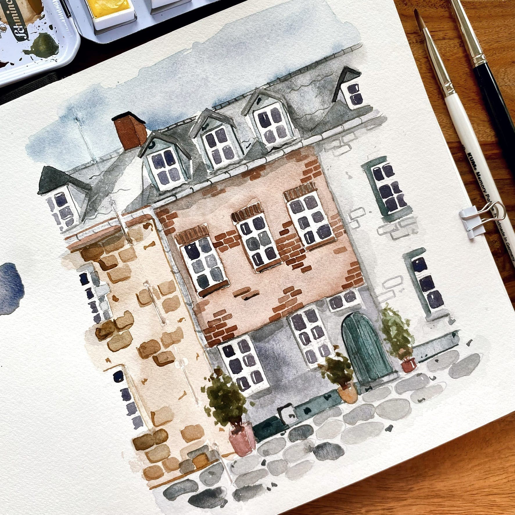Aquarell einer Häuserfassade von Lena