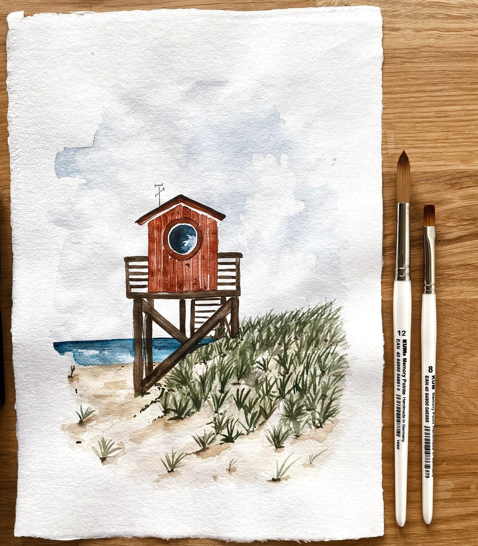 Strandhaus in Aquarell von Lena