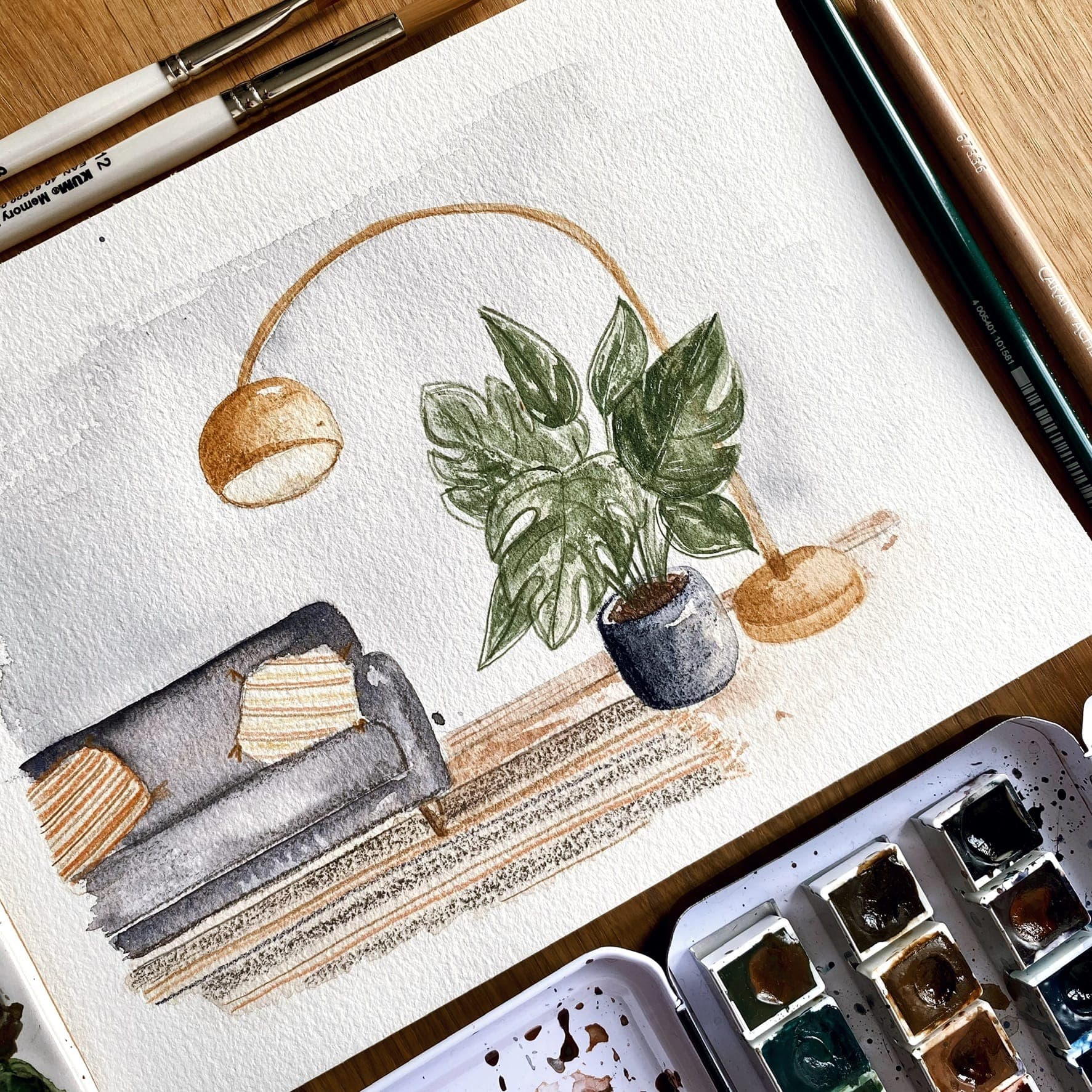 Wohnzimmer-Aquarell von Lena