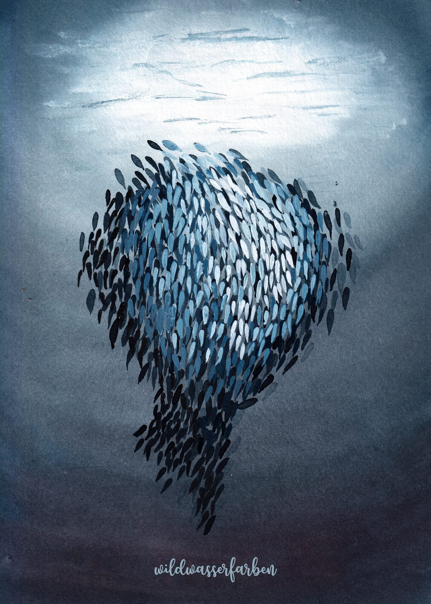 Fischschwarm, Aquarell