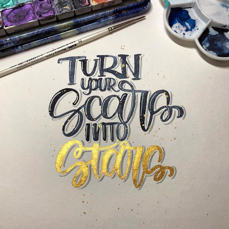 Brush Lettering Spruch: Turn your scars into stars