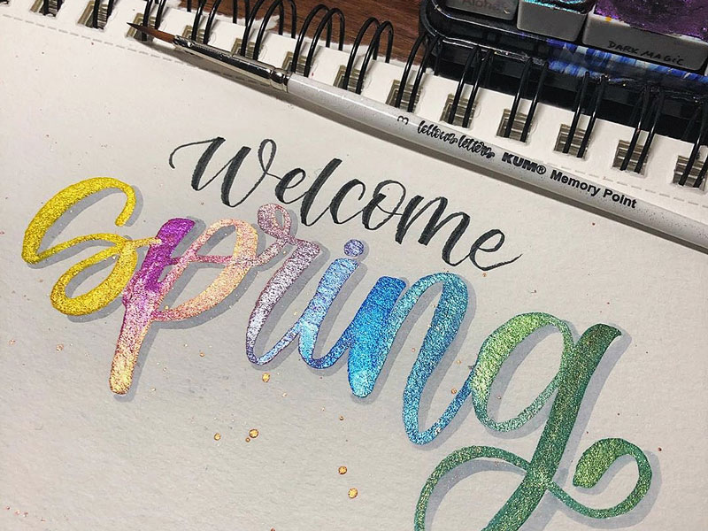 Brush Lettering Spruch: Welcome spring